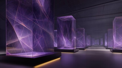 AI coordination forms luminous paths in a dark space with geometric structures