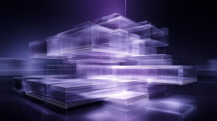 Model architecture with stacked translucent panels in a dark setting