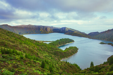 Majestic View of Lagoa do Fogo Volcanic Crater Lake in Sao Miguel, Azores