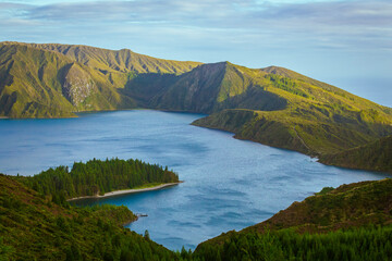 Majestic View of Lagoa do Fogo Volcanic Crater Lake in Sao Miguel, Azores