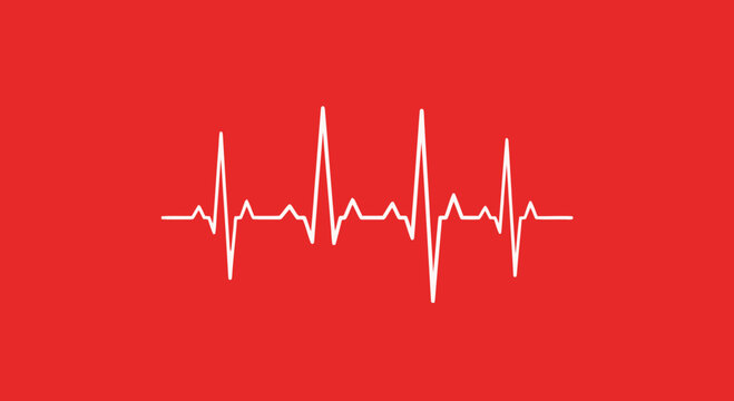 Heartbeat rhythm on red background medical pulse line cardiogram vector illustration