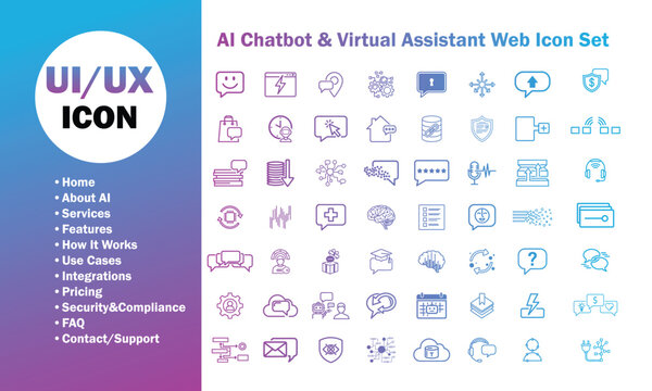 Ai chatbot and virtual assistant web icon set for uiux design