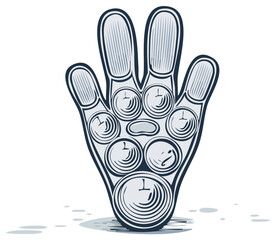Fototapeta premium Conceptual illustration of a hand composed of clocks representing time and concept