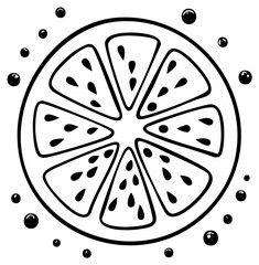 Stylized Outline of a Citrus Slice with Bubbles in a Circular Arrangement
