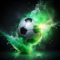 Fototapeta premium Soccer ball in green energy explosion