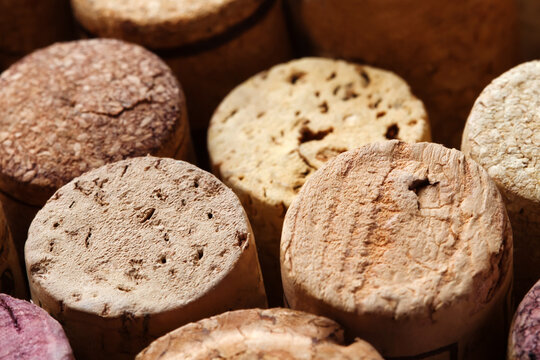 Close-up wine corks texture pattern. macro view