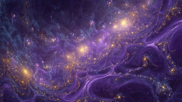 Swirling purple and gold cosmic dust galaxy