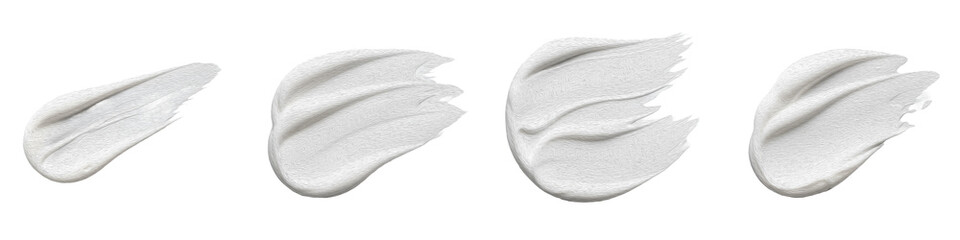 white cosmetic cream smear, moisturizer swatches pack, lotion stroke set, liquid foundation texture, skincare product sample, isolated on white background, png