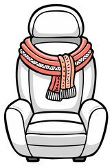 Child safety seat with a cozy patterned scarf for winter travel cartoon