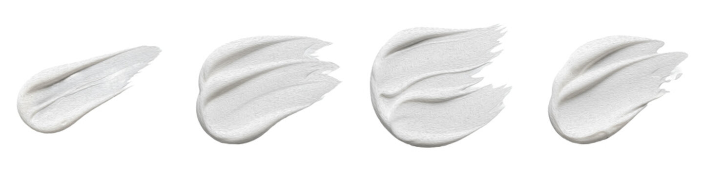 white cosmetic cream smear, moisturizer swatches pack, lotion stroke set, liquid foundation texture, skincare product sample, isolated on white background, png