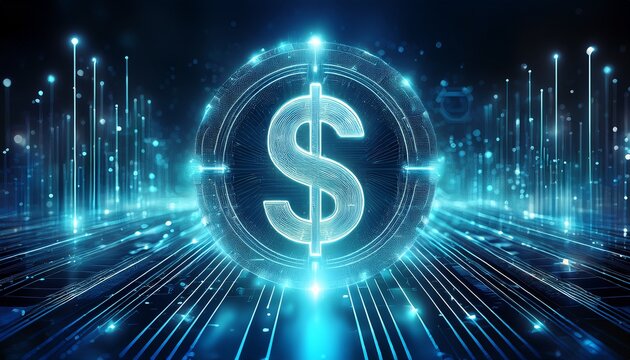 futuristic finance visualizes digital dollar sign stablecoin blockchain network innovation concept