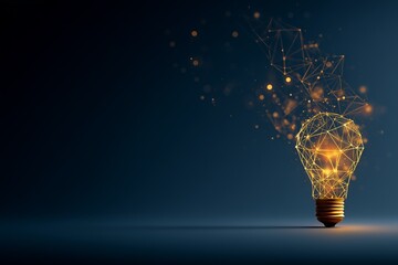 Abstract digital network forming a glowing light bulb shape.