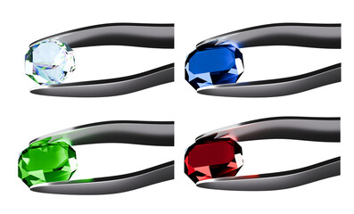 Gemme e tagli di vario tipo, su sfondo trasparente, rendering 3d