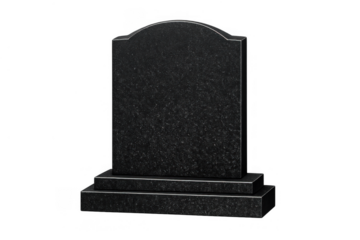 Black granite tombstone isolated on a transparent background, symbolizing death, burial, and remembrance