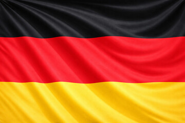 Obraz premium Waving Germany National Flag in Horizontal Orientation with Black Red Gold Stripes and Realistic Fabric Texture