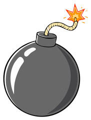 Obraz premium Classic cartoon bomb with burning fuse and explosive spark