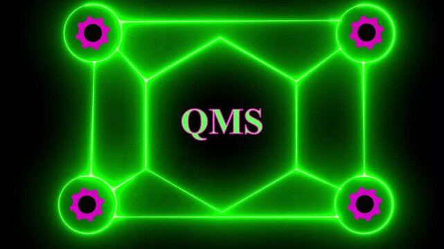 Acronym QMS or Quality Management System. Abstract scheme with text and icons. Quality management system qms concept digital technology , 4k video
