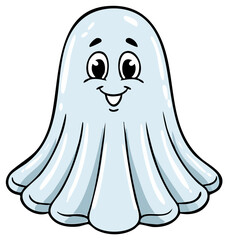 Obraz premium Adorable smiling cartoon ghost character illustration for playful Halloween themes