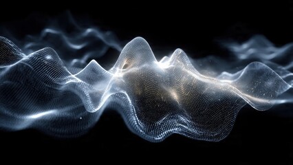 Abstract digital particle wave on dark background