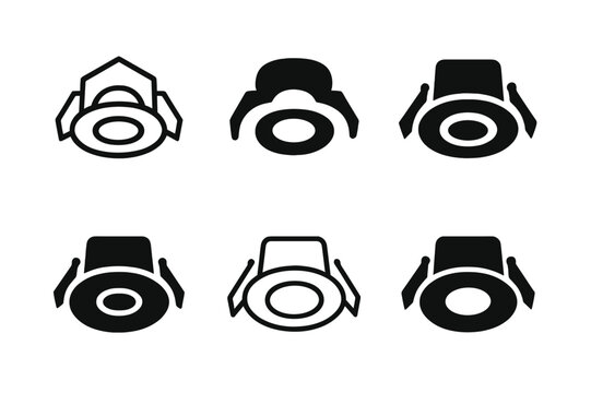 Ceiling Installation Icons. Ceiling installation diagram. Icon set. Set Logo of Ceiling installation diagram: recessed downlight cutout with spring clips.