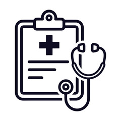 Obraz premium Medical Insurance Health Form Icon With Stethoscope Line Art Vector Illustration