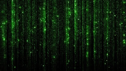 Digital rain of green code, Matrix style.