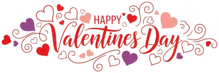 Valentine Panoramic happy valentines day banner with cursive calligraphy and outlined heart icons