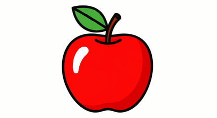 Fototapeta premium Red Apple Fruit with Leaf Illustration.