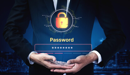 A concept of user authentication and password security. The interface shows a password strength meter, highlighting the importance of creating a strong code for account protection. Fermion