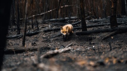Obraz premium Fox in Burned Forest