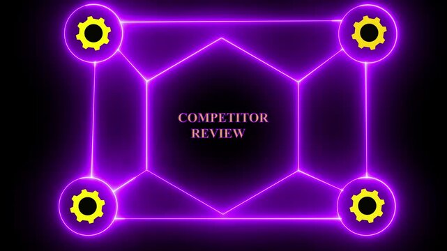 Competition review concept with market analysis icons, business benchmarking strategy, performance comparison, and digital interface.4k 