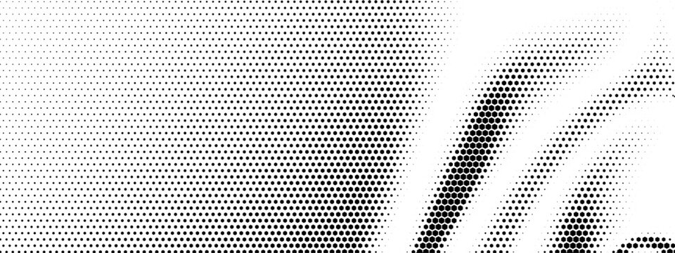 Hexagon pattern halftone with overlay fade corner and trail gradient dot. Honeycomb minimal background with creative hexagon repeat and techno cell curve. Vector decorative hexagon.