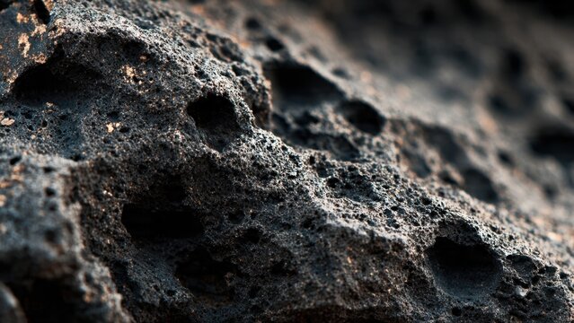 Porous Black Volcanic Rock Texture Close-Up