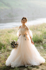 girl are walking in the green hills