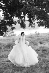 girl are walking in the green hills