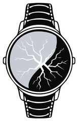 Cracked Watch Face Yin Yang Symbol Black and White