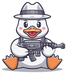 Cartoon Duck Character Holding a Gun in a Gangster Hat Cute Animal Illustration