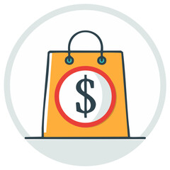 Bright shopping bag with dollar symbol in a red circle illustration for commerce and finance concepts