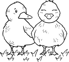 Cute ducks, line art