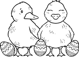 Cute ducks with easter eggs