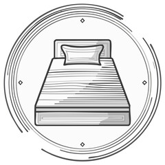 Bed illustration in circle frame design