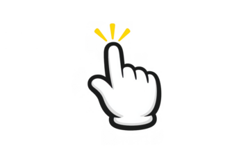 Cartoon hand cursor clicking or selecting with pointing finger, interacting with digital elements, transparent background