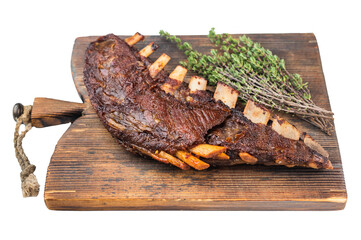 Roasted lamb breast ribs bone in isolated on isolated background traditional barbecue food © Mironov