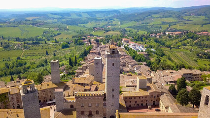Obraz premium San Gimignano, Italy, aerial drone view