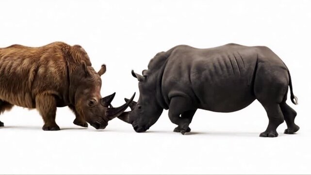 Two woolr rhinos fighting one another