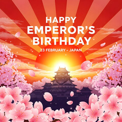 Celebrating japan s emperor s birthday with a vibrant scene of a castle and cherry blossoms
