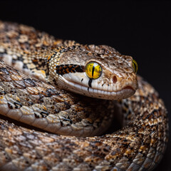 Obraz premium Snake portrait with yellow eyes on black background (Reptile, Wildlife)