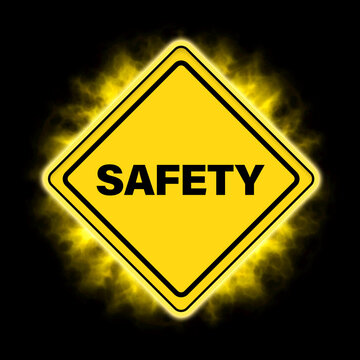Safety sign (yellow and black diamond shape) for construction sites, road warning prevention or employee protection