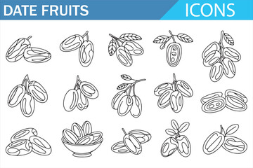 Fototapeta premium Black and White Date Fruit Sketch Icons for Food Design