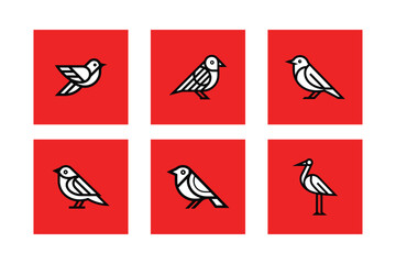 Fototapeta premium Bird Icons Set, Minimalist Wildlife Illustrations, Feathered Creatures Design